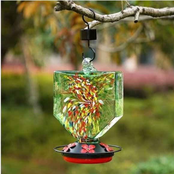 28 oz - Hand Blown Glass Hummingbird Feeder for Outdoors - Picture 1 of 8